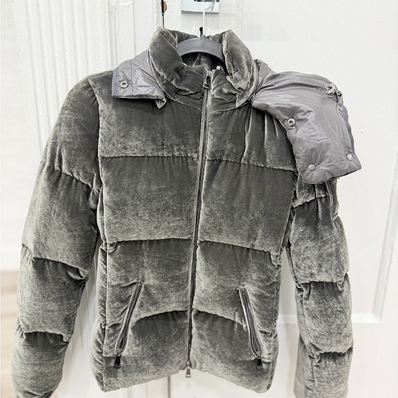 Moncler Velvet Puffer Jacket in Green